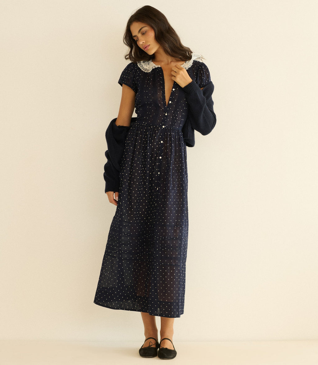 Amérie Dress -- Navy Flock Dot