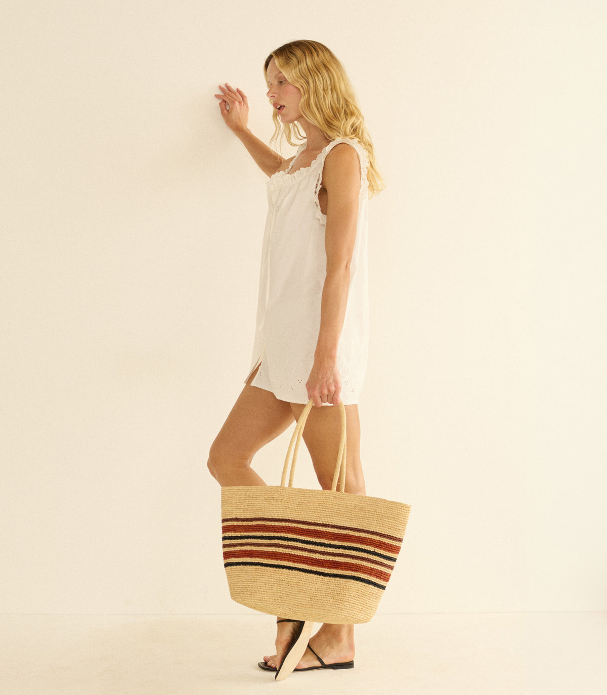 Grande Harbour Tote -- Natural Striped Raffia