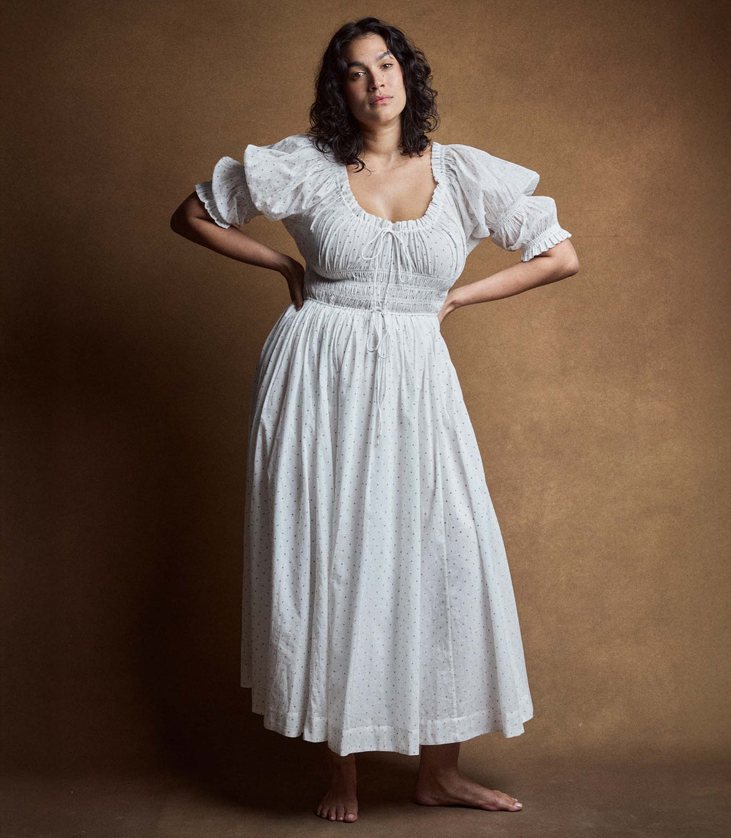 Ischia Dress -- Salt Flock Dot