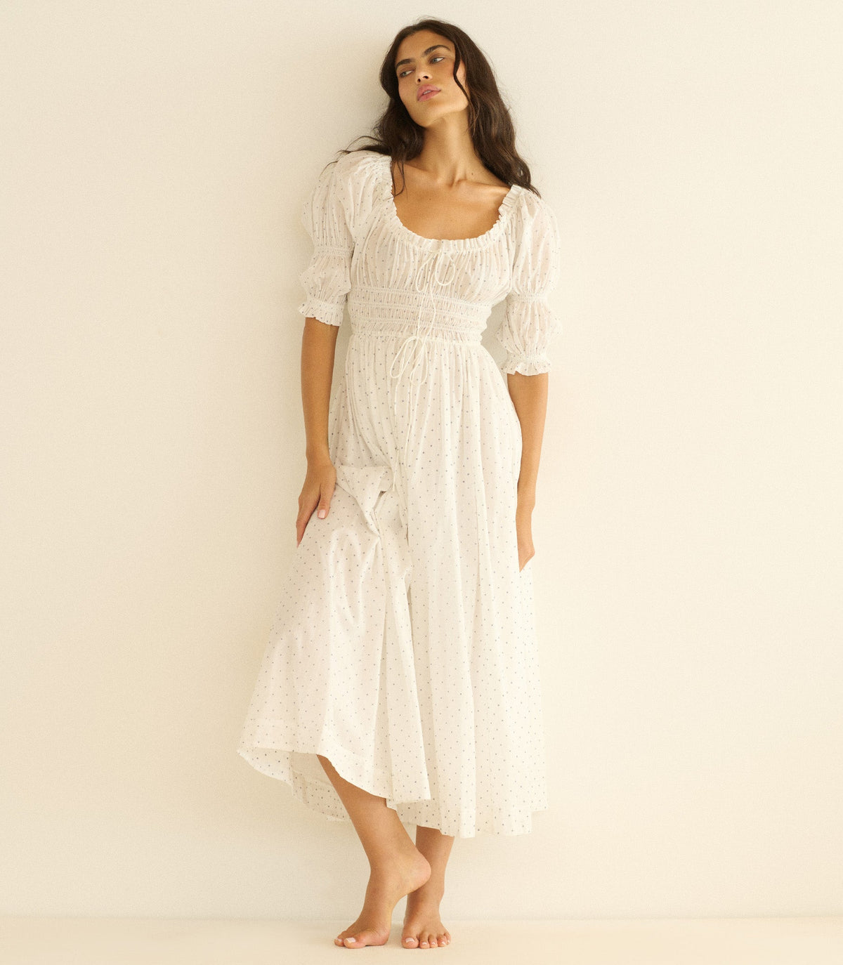 Ischia Dress -- Salt Flock Dot