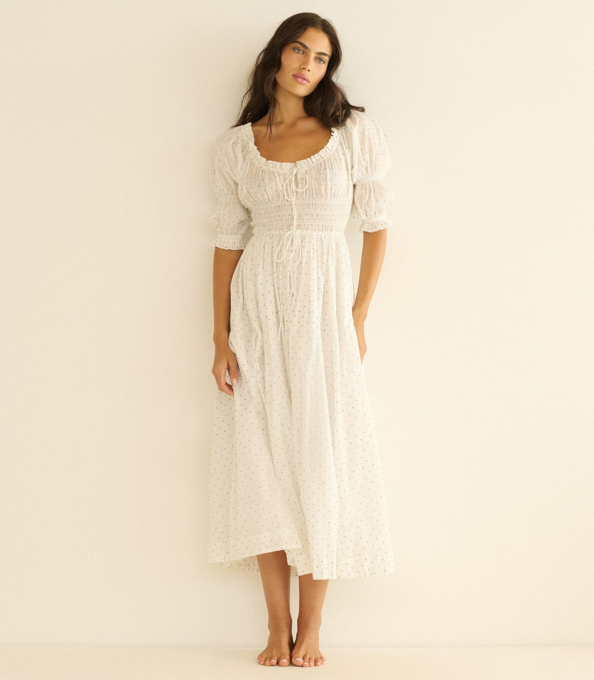 Ischia Dress -- Salt Flock Dot