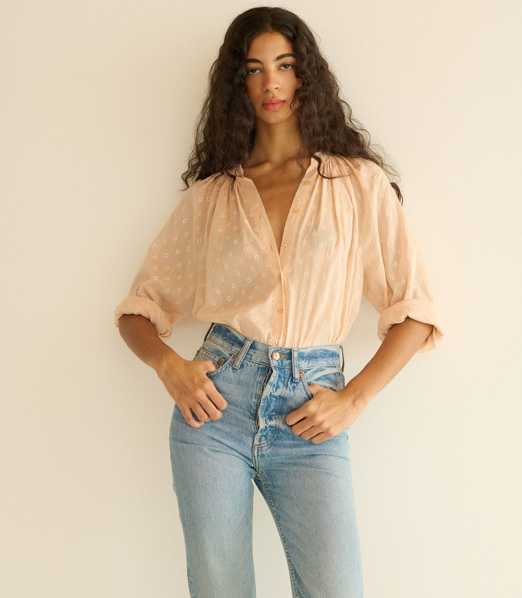 Julienne Top -- Peach Sorbet Marseille Embroidery