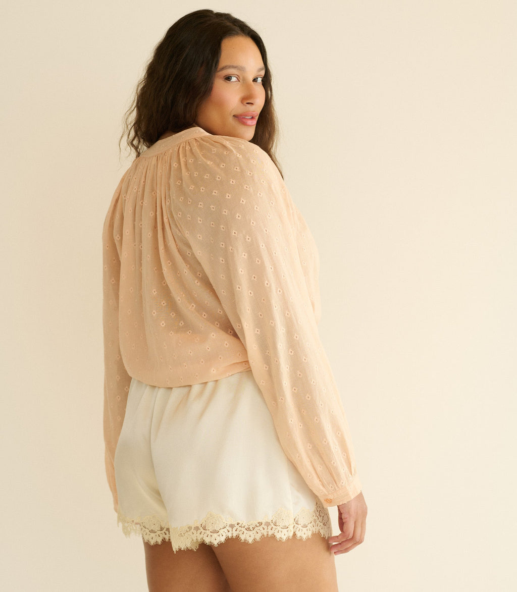 Julienne Top -- Peach Sorbet Marseille Embroidery