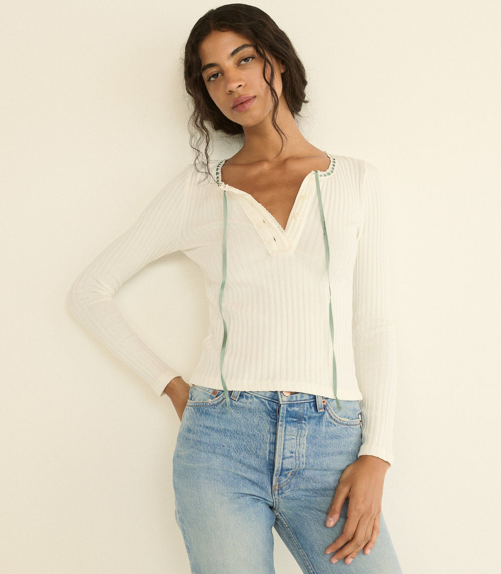 Lidie Tee -- Salt With Cloud Blue Ribbon